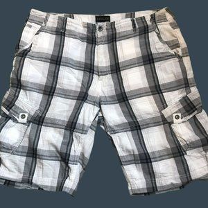 HELIX Men's sz 40 Lightweight Cotton Cargo Shorts Gray Windowpane Plaid